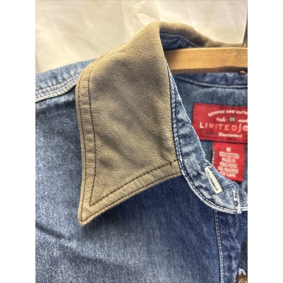 Vtg Women's Limited Jeans Medium Denim Button Up Suede Collar Cotton - Picture 4 of 11